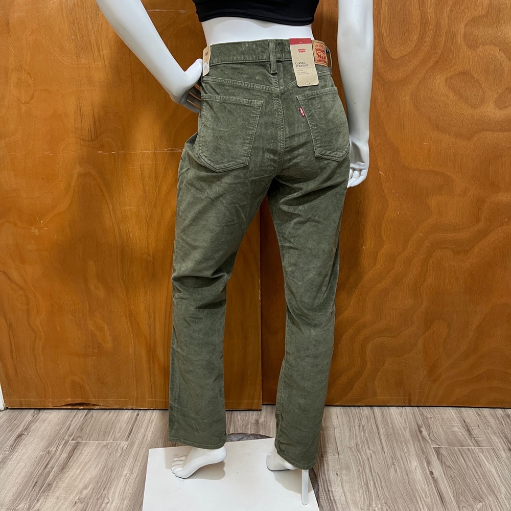 Levi's Classic Straight Corduroy Jeans Green 12M (W31 L30) Mid Rise Women NWT - Picture 2 of 14